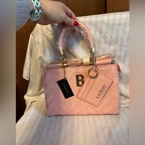 Bebe Pink Embossed Women's Handbag with card holder NWT